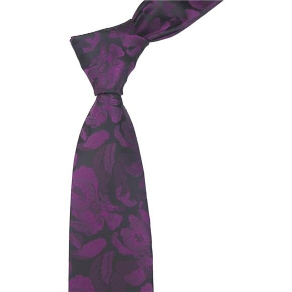 Men's Tie Cravat Jacquard Luxury Small Floral Pattern Wedding Plum Purple - Picture 3 of 7